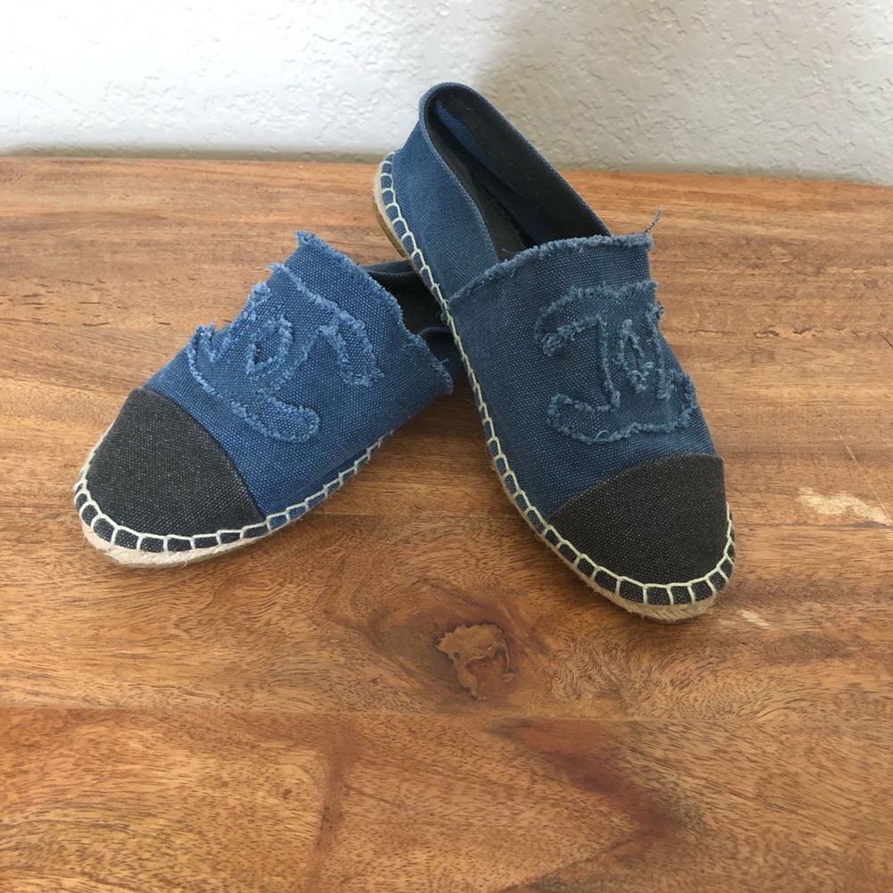Blue Chanel Canvas Espadrilles Flats